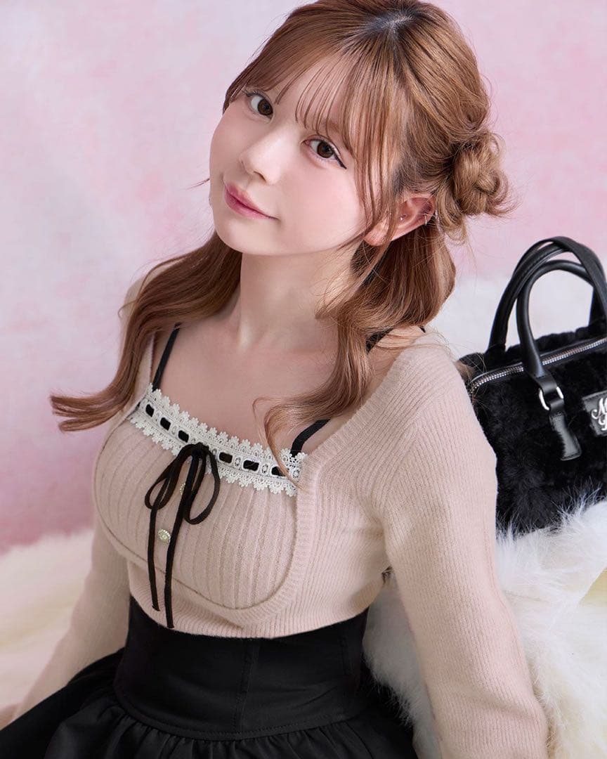 michellMacaron リボンリブニットトップス