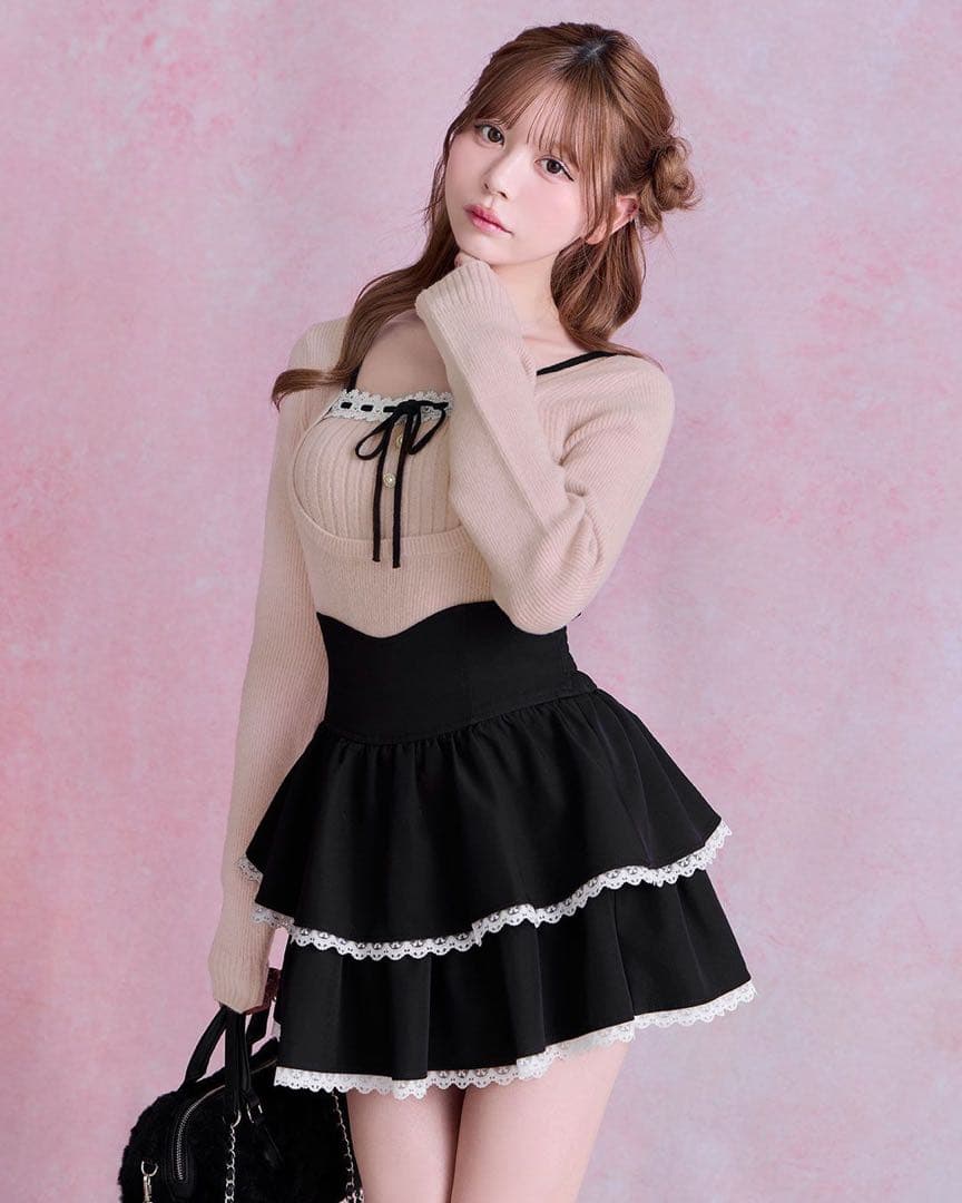 michellMacaron リボンリブニットトップス