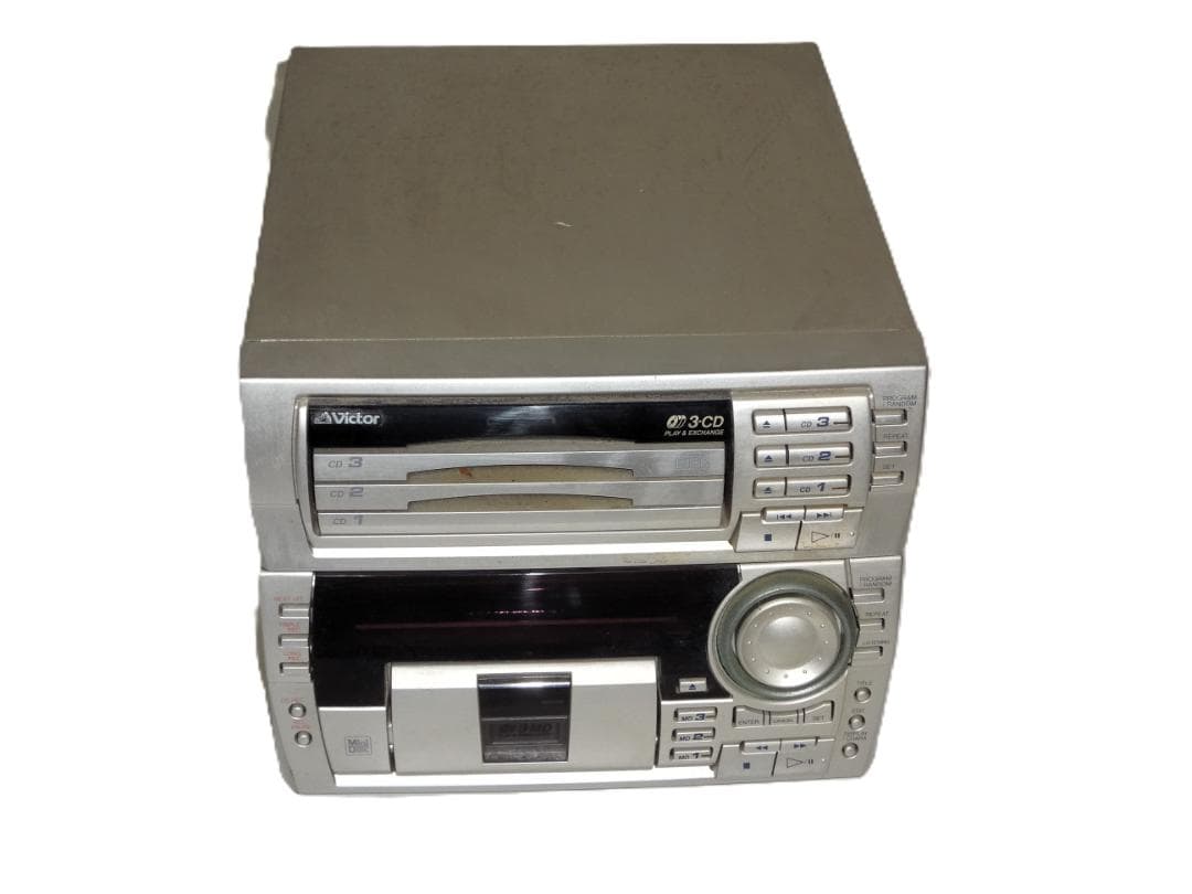 ⑥Victor3CDコンポCDMDプレーヤー機能付き通電作動不確認ジャンク品扱い