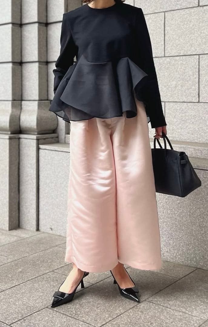 【Heve】サテンフレアガウチョパンツ　ピンク　36