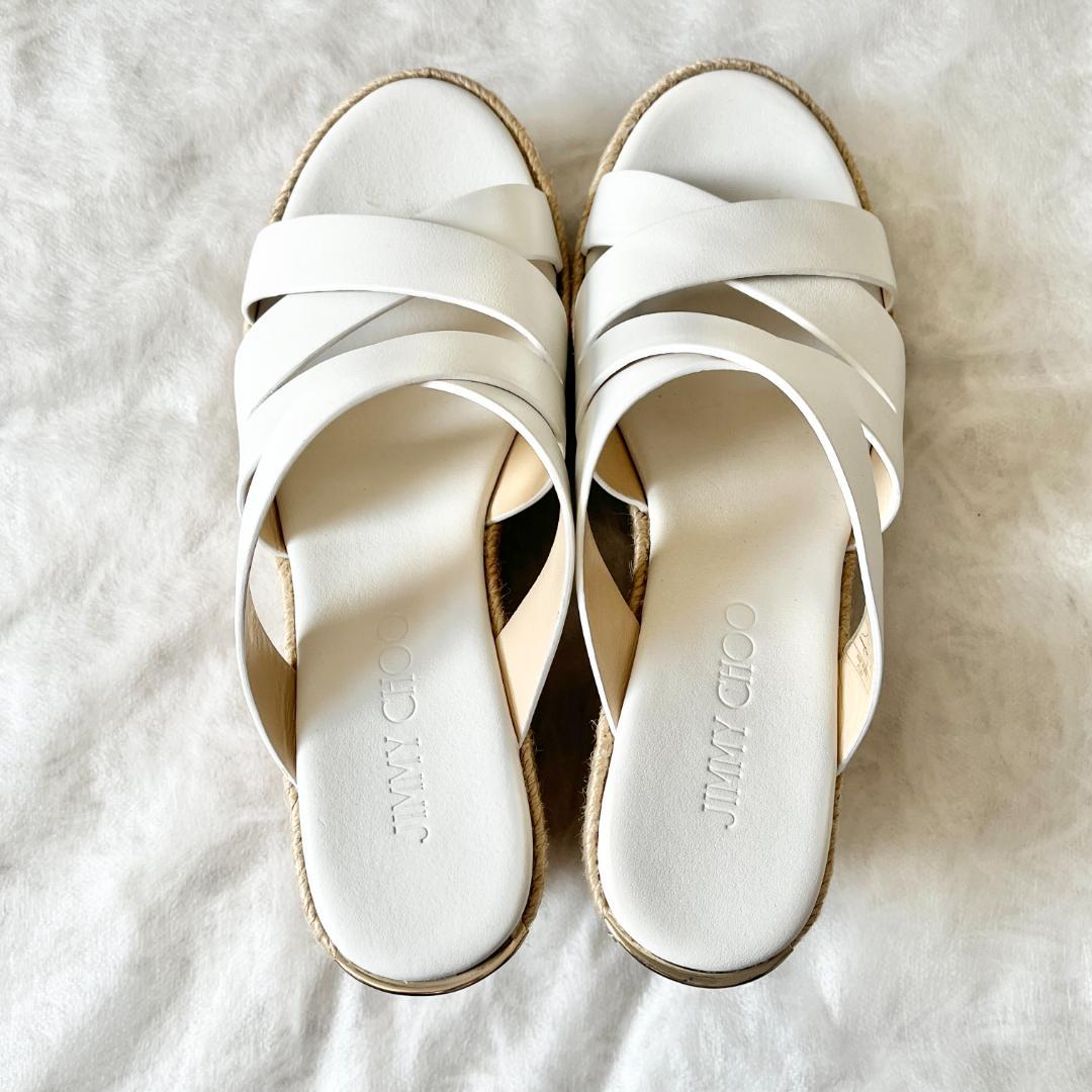 極美品★ジミーチュウ ホワイト クロスストラップ ウエッジソール サンダル 36