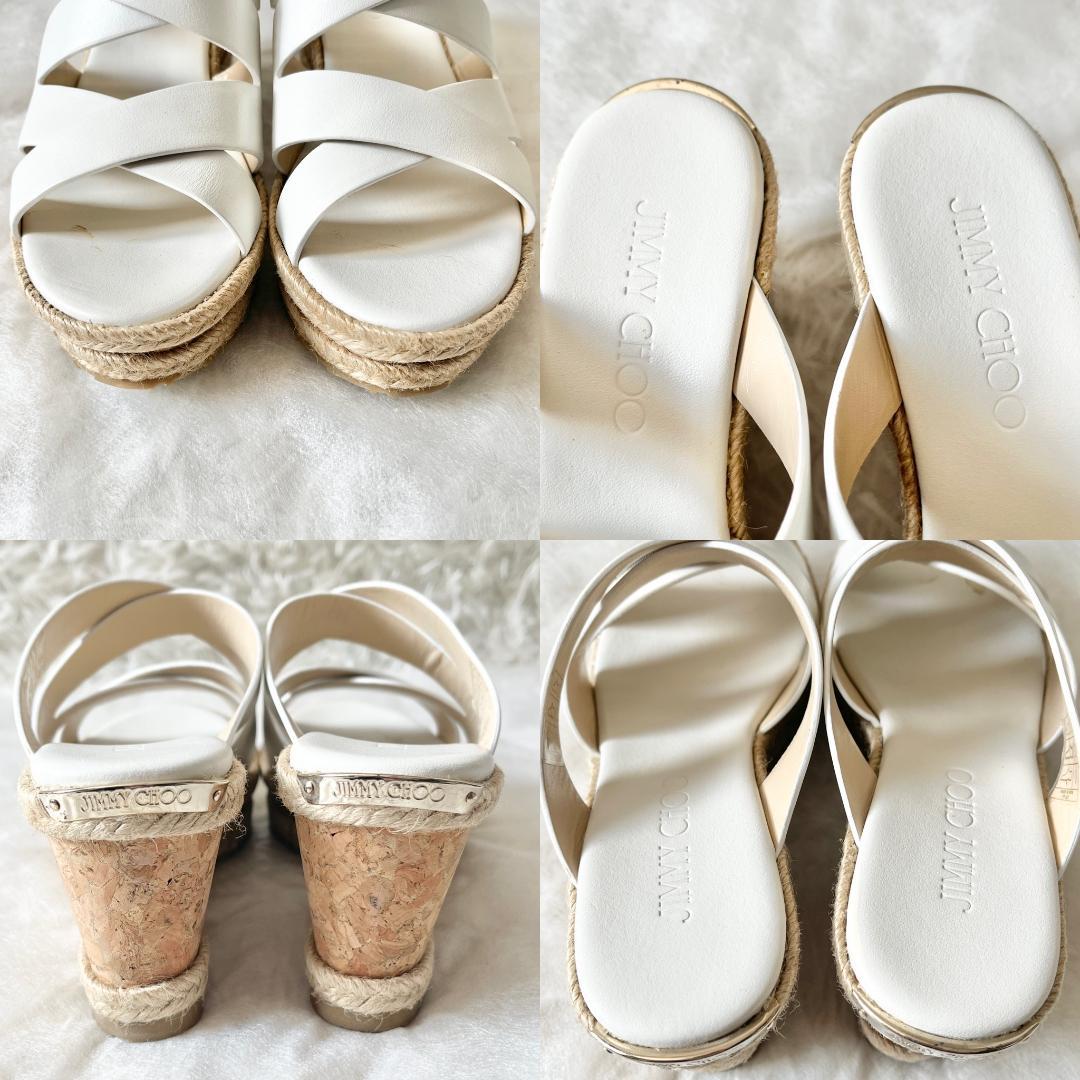 極美品★ジミーチュウ ホワイト クロスストラップ ウエッジソール サンダル 36