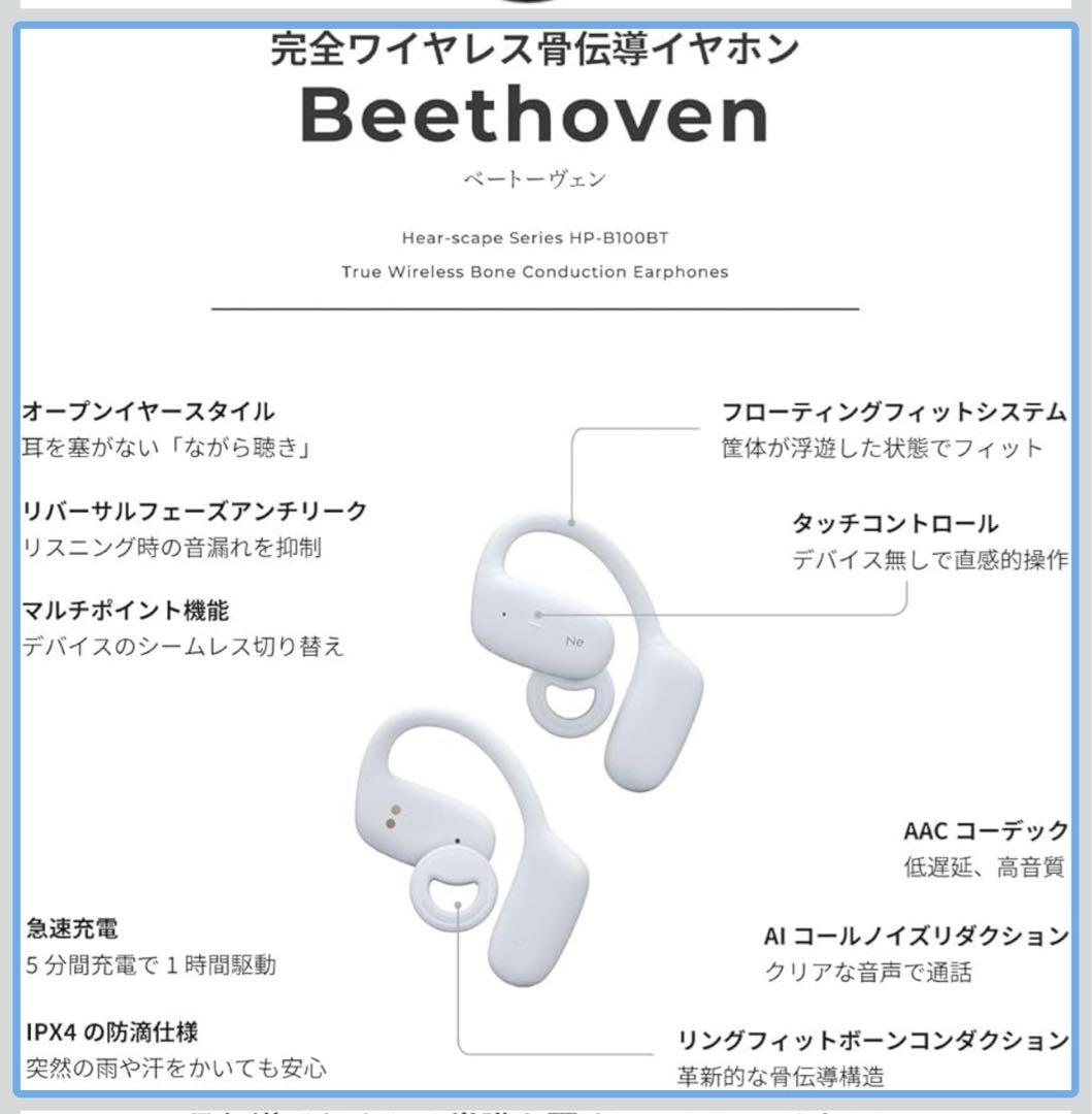 ラディウス HP-B100BT 骨伝導ワイヤレスイヤホン Beethoven