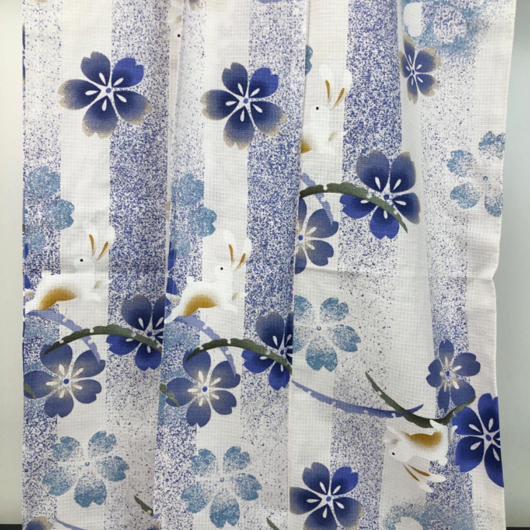 夏着物 浴衣 綿紅梅 兎に雪芝 桜の花 白色 トールサイズ K-5139