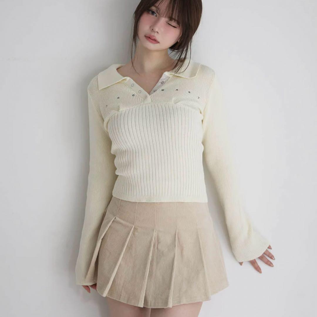 トップス andmary Lindsay logo tops ivory