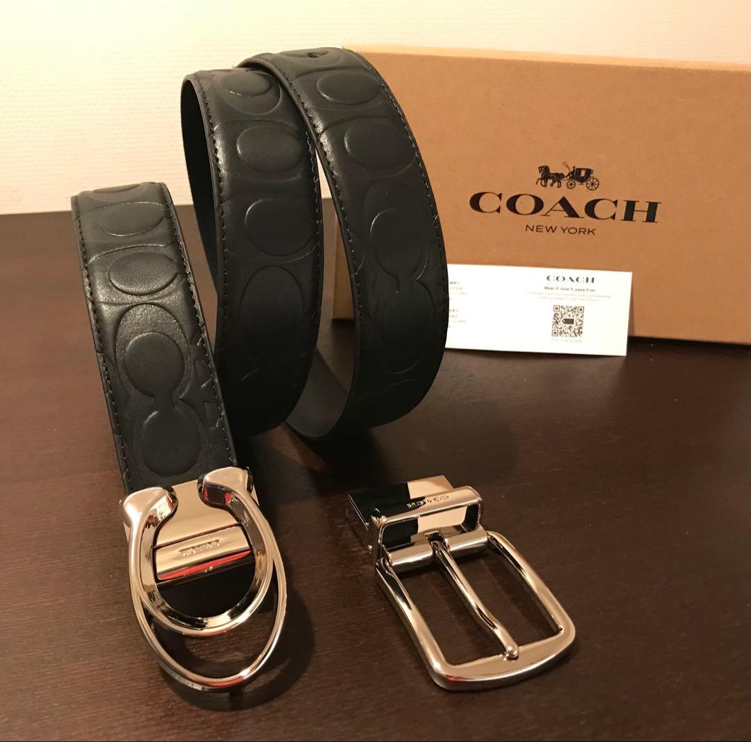 新品COACHコーチシグネチャーフリーサイズリバーシブルベルトギフト箱付き