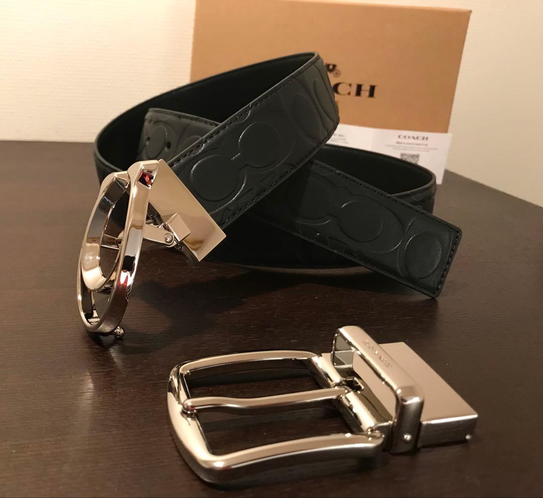新品COACHコーチシグネチャーフリーサイズリバーシブルベルトギフト箱付き