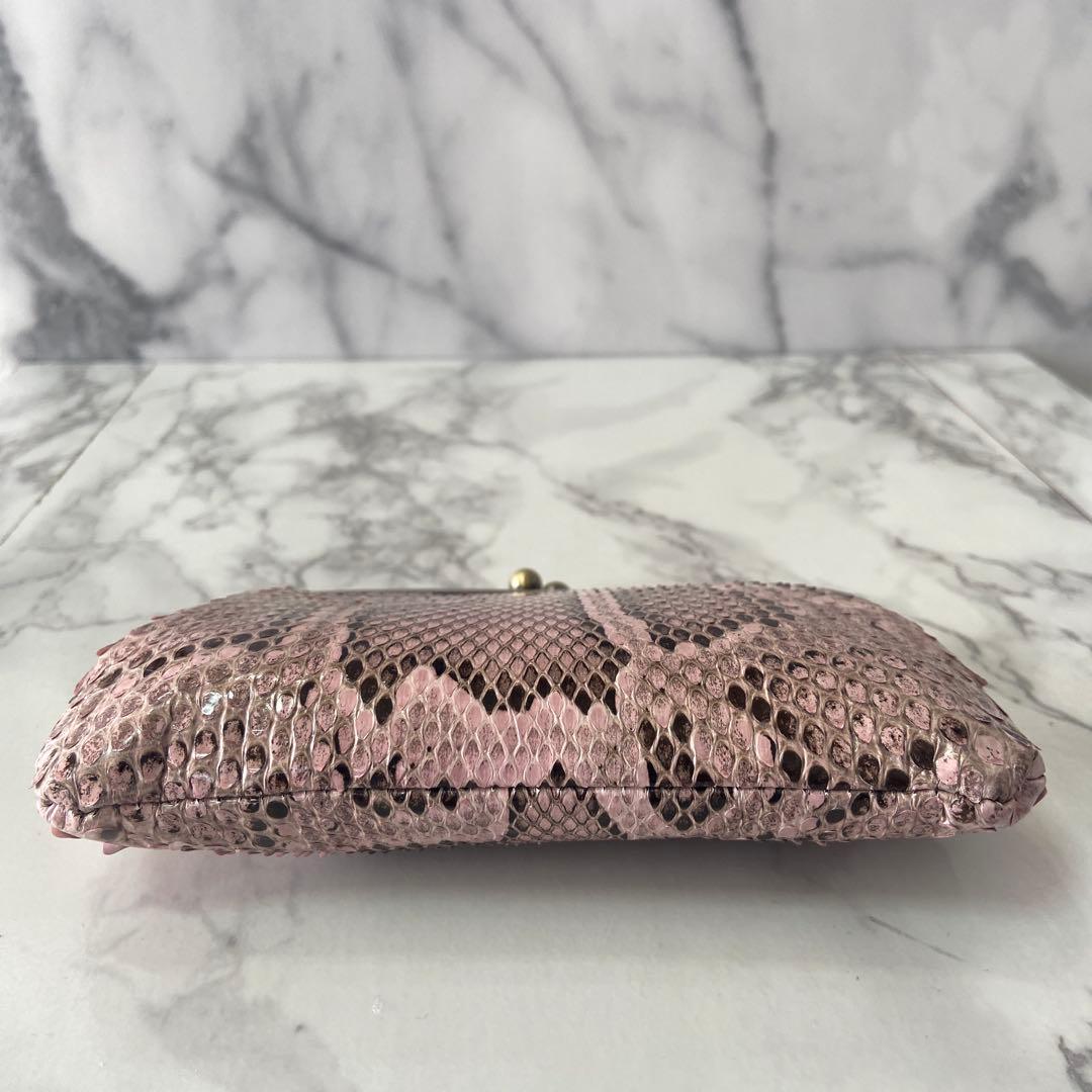 幸　ハンドメイドパイソンの本革親子がま口財布両面各2段ポケット付