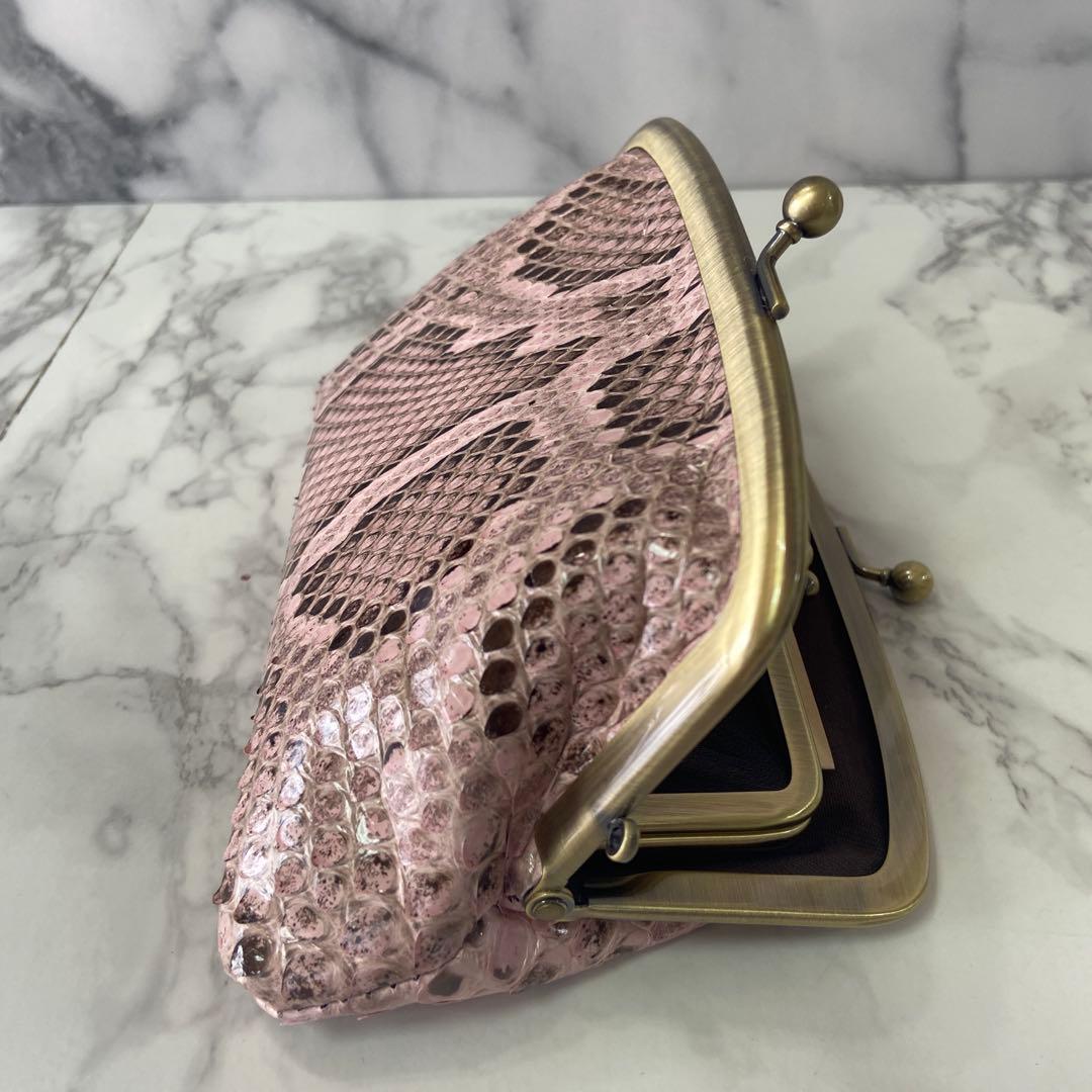 幸　ハンドメイドパイソンの本革親子がま口財布両面各2段ポケット付