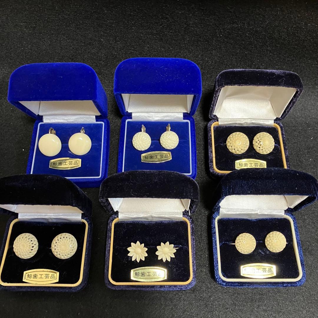 鯨歯工芸品　イヤリング6点セット
