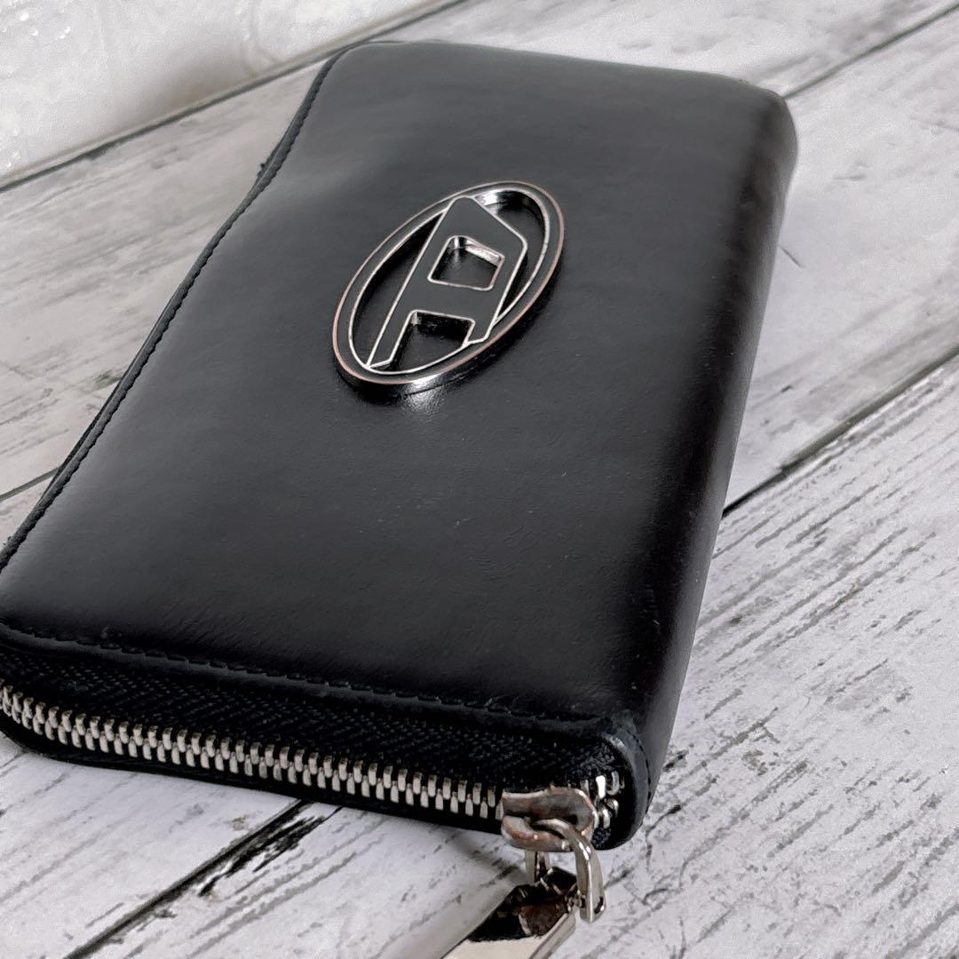 美品 DIESEL ディーゼル レザー 長財布 ラウンドファスナー 黒 Dロゴ