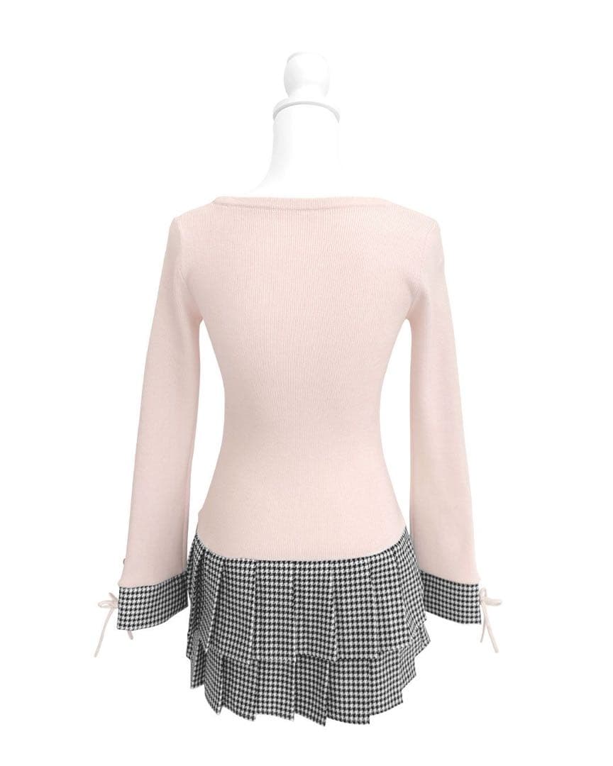 HONEY MEW　千鳥プリーツドッキングワンピース　ピンク　XS　ハニーミュウ