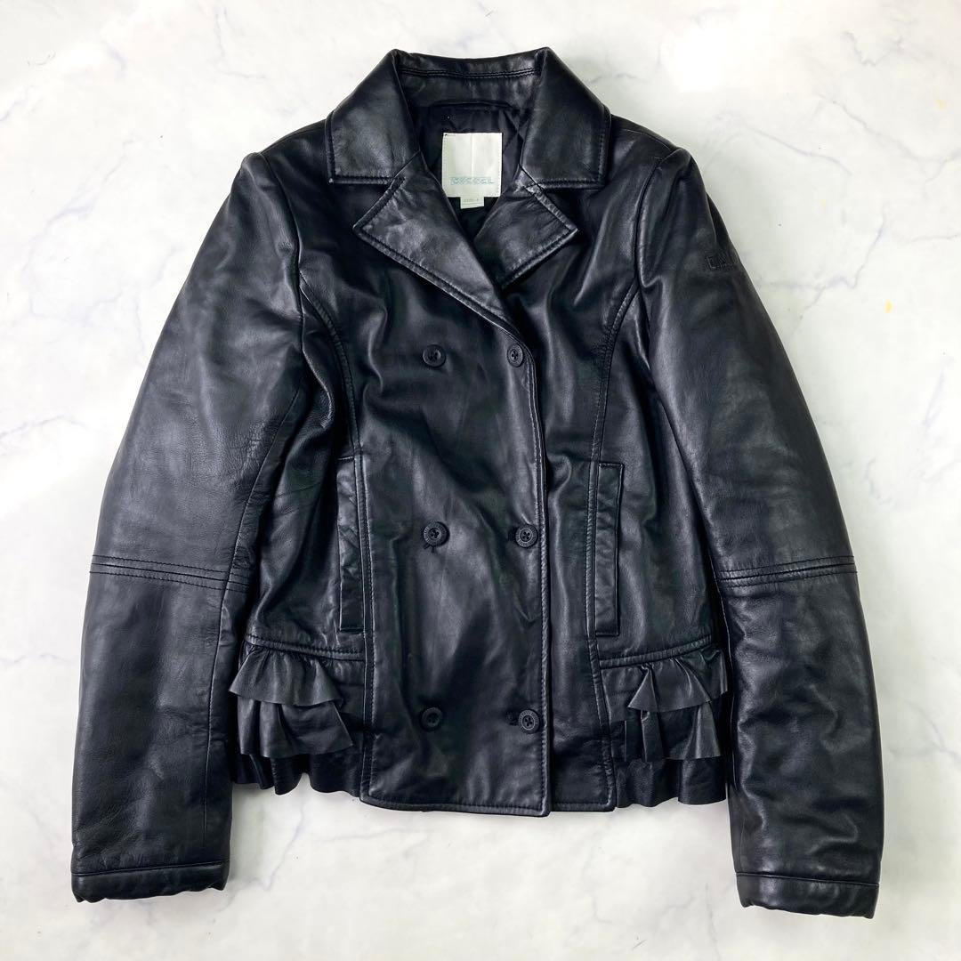 希少 ディーゼル ライダースジャケット シングル 黒 シープレザー y2k