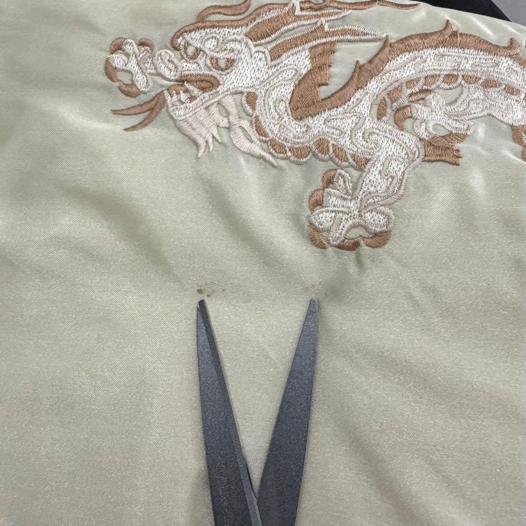 90s UNIFORM 鷹虎龍 総刺繍 スカジャン ブラック×クリーム XL