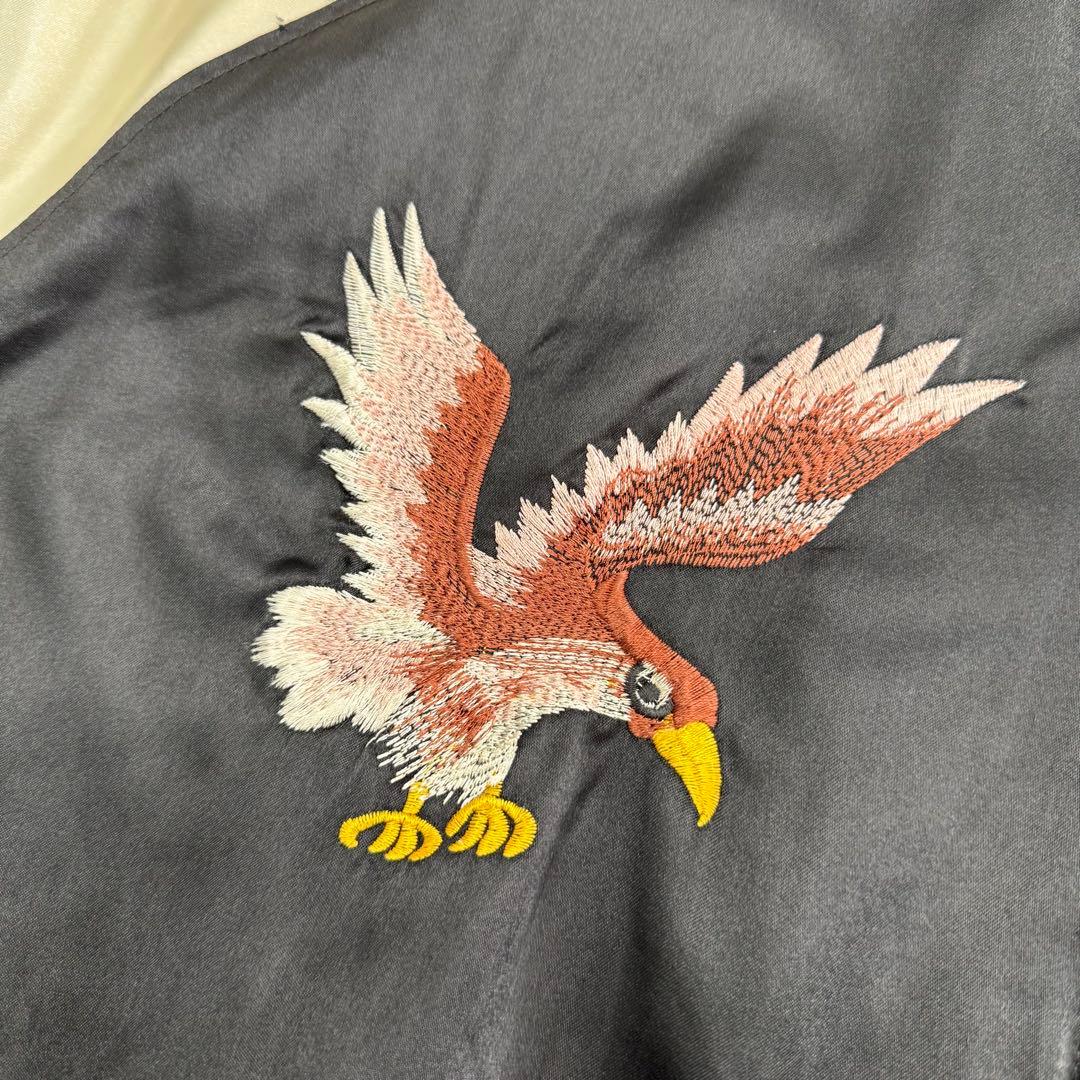 90s UNIFORM 鷹虎龍 総刺繍 スカジャン ブラック×クリーム XL