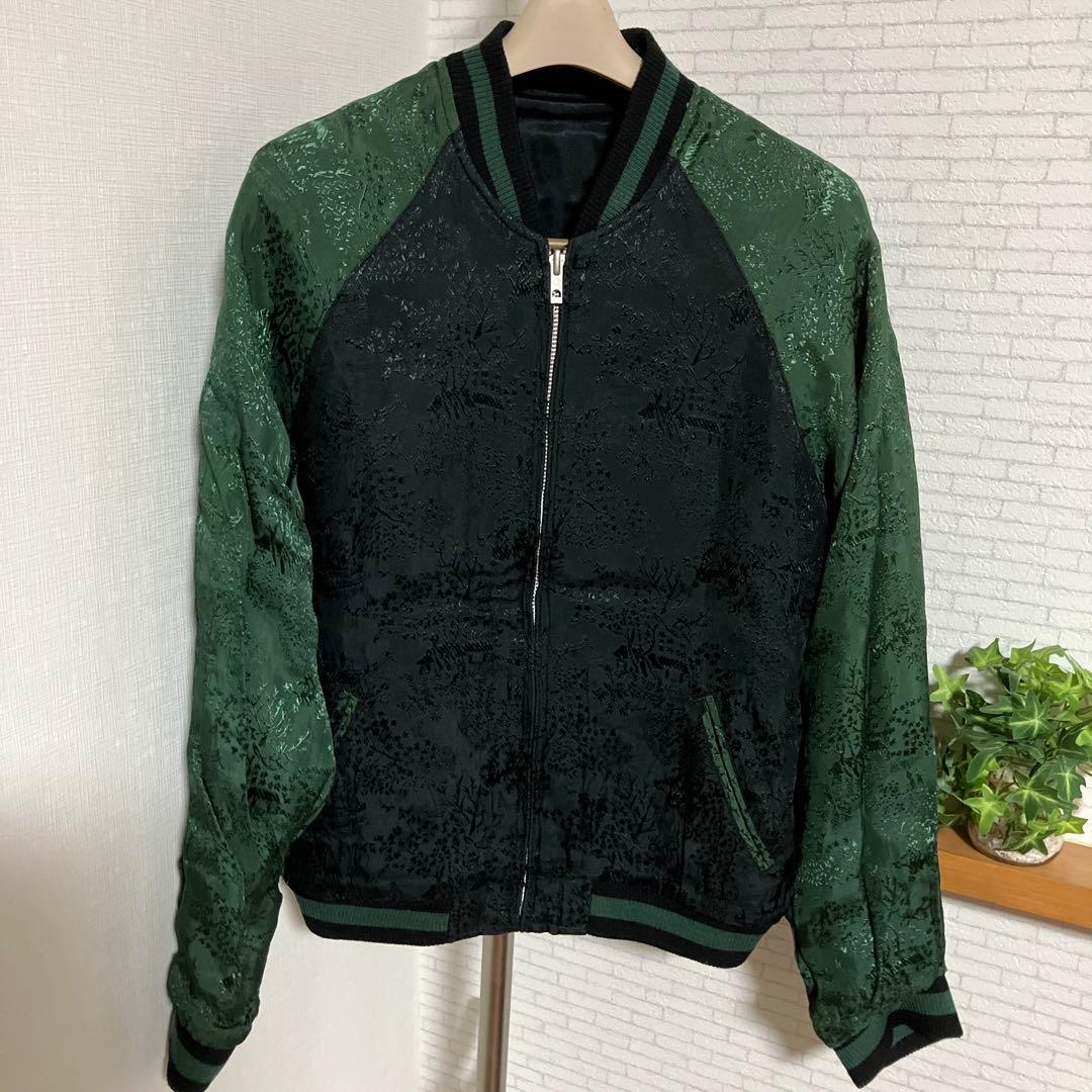 未使用　花旅楽団　スカジャン　リバーシブル　レーヨン　ジャガード織り　和柄　蝶