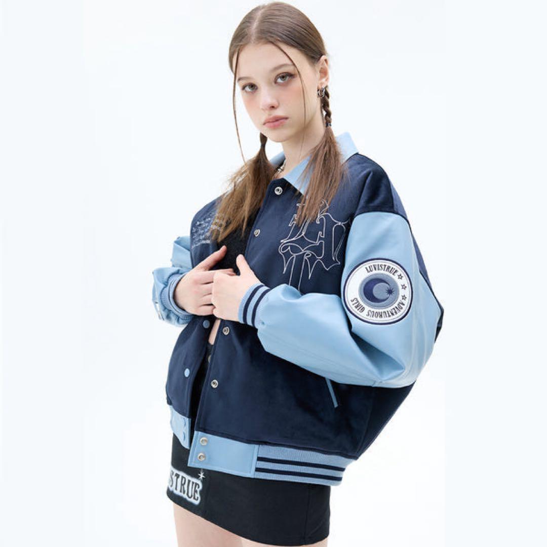 【美品★韓国】 LUV IS TRUE バーシティジャケット ネイビー