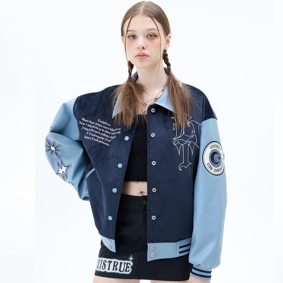 【美品★韓国】 LUV IS TRUE バーシティジャケット ネイビー