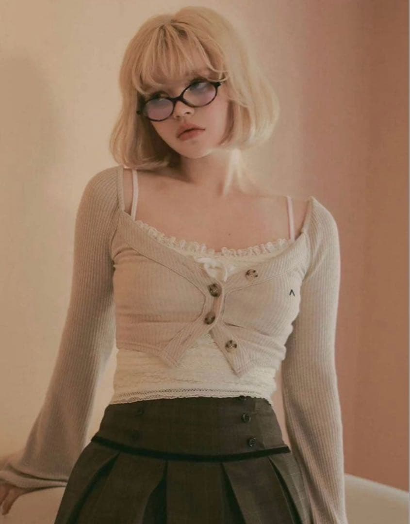 トップス andmary Clala layered set beige