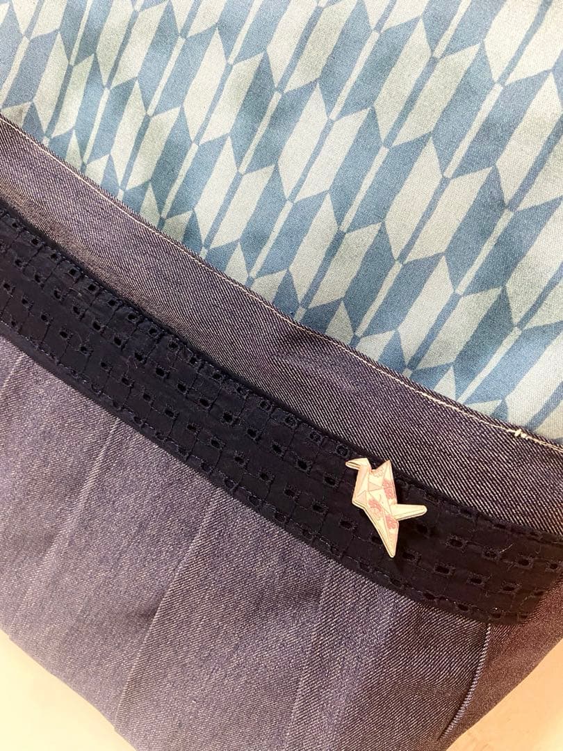 デニムリメイクバックS ベージュフリンジ×わんちゃん