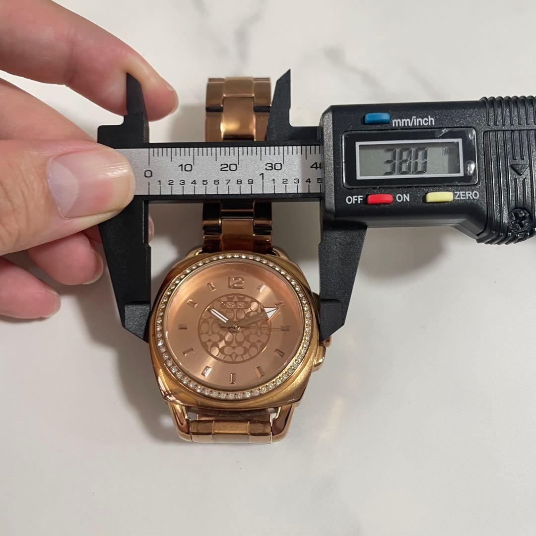 稼動品　COACH コーチ　ストーンベゼル　シグネチャー　ピンクゴールド　腕時計