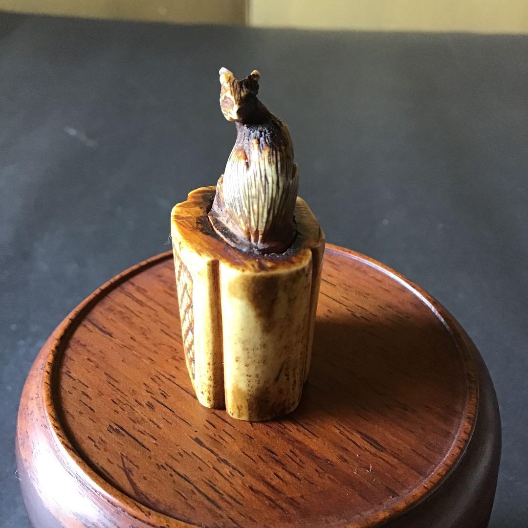 根付け　「狐」　江戸時代保証　ホンシュウ鹿角