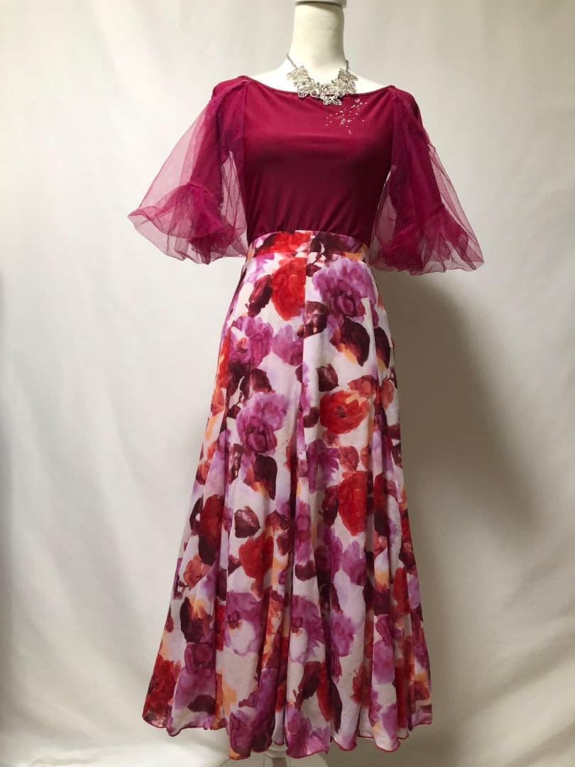 社交ダンス練習着レッスン着パーティChacott花柄スカートドレストップスおまけ