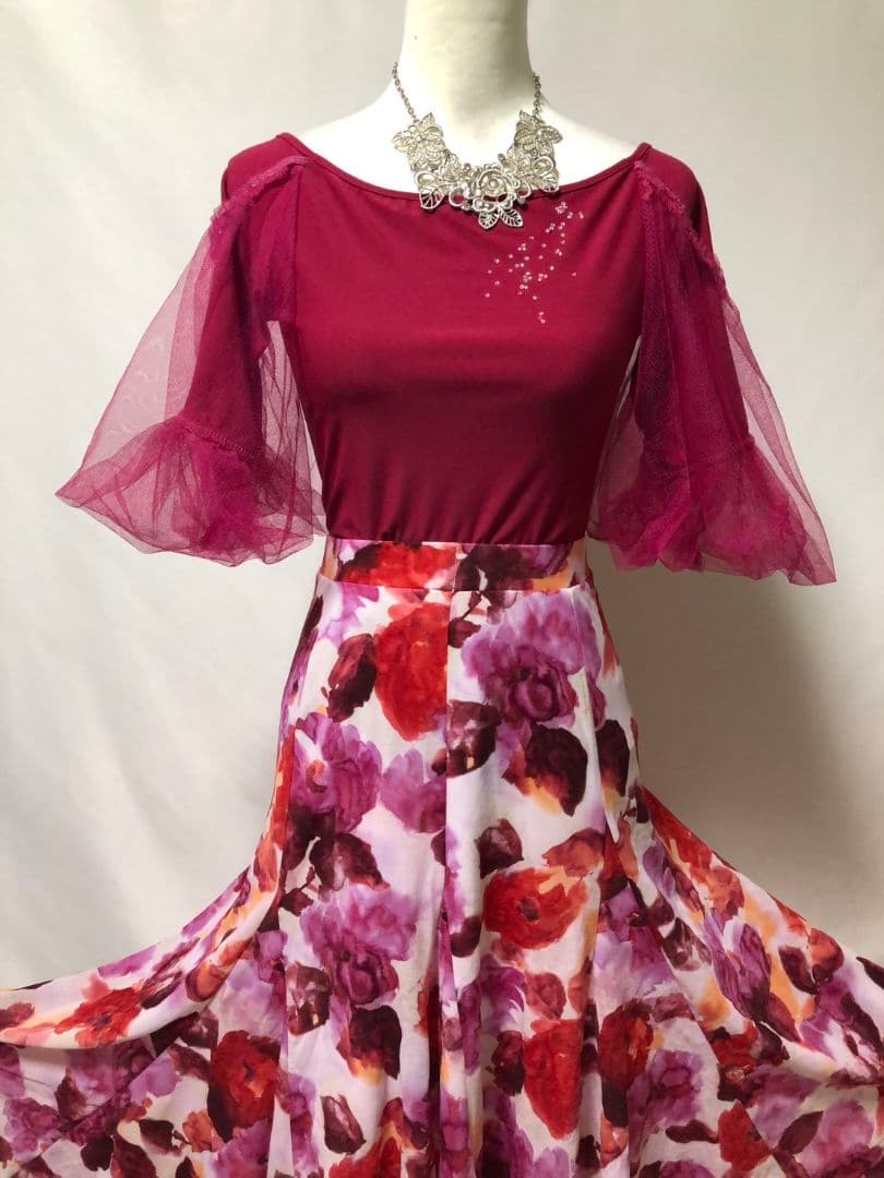 社交ダンス練習着レッスン着パーティChacott花柄スカートドレストップスおまけ