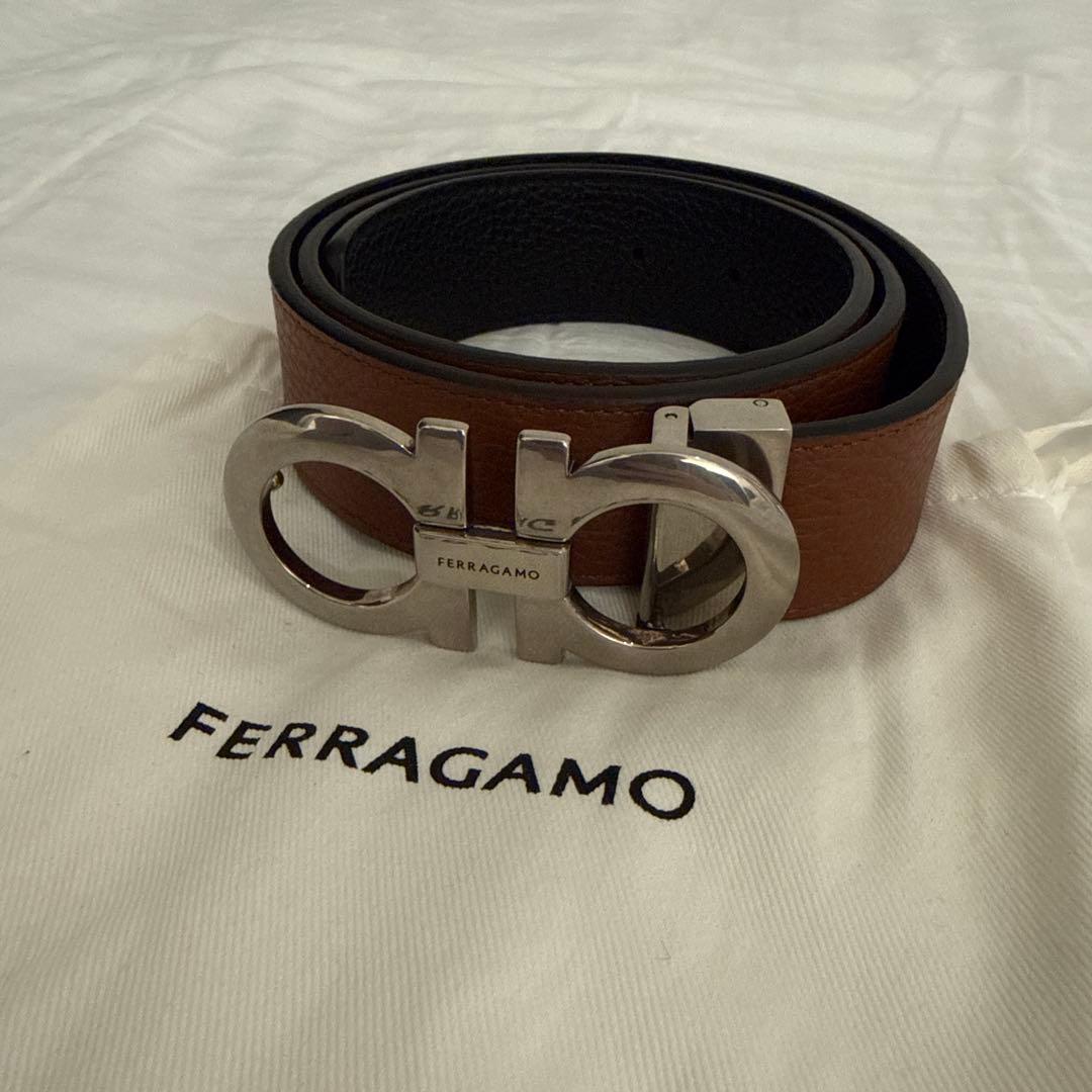 フェラガモ ベルト メンズ 茶色 ガンチーニ　リバーシブル