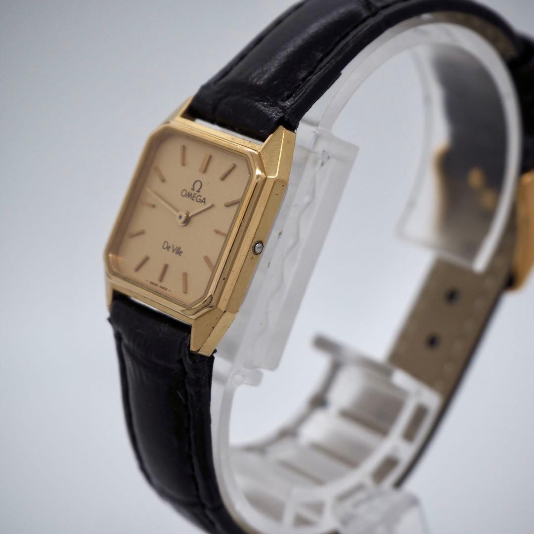 180 稼働【美品】OMEGA 時計　デビル ゴールド　スクエア　レディース
