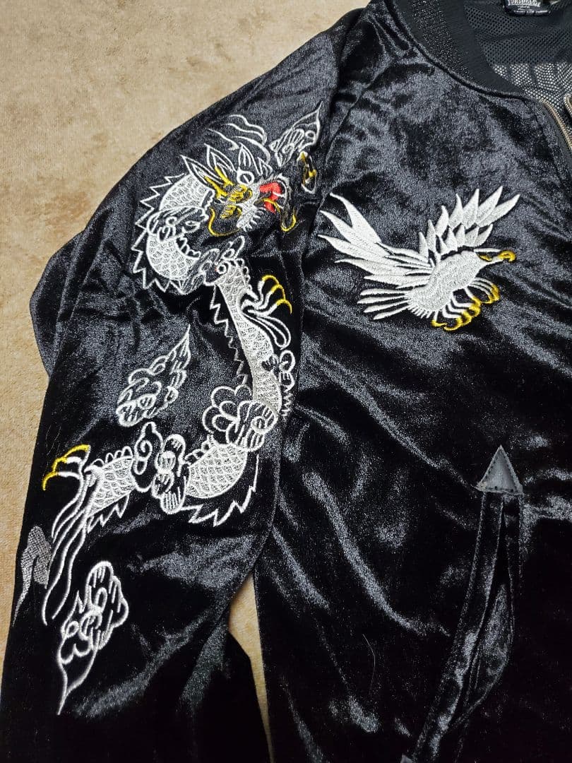 お*ね様 ロンズデール ベルベットスカジャン 虎&ドラゴン ブラック L