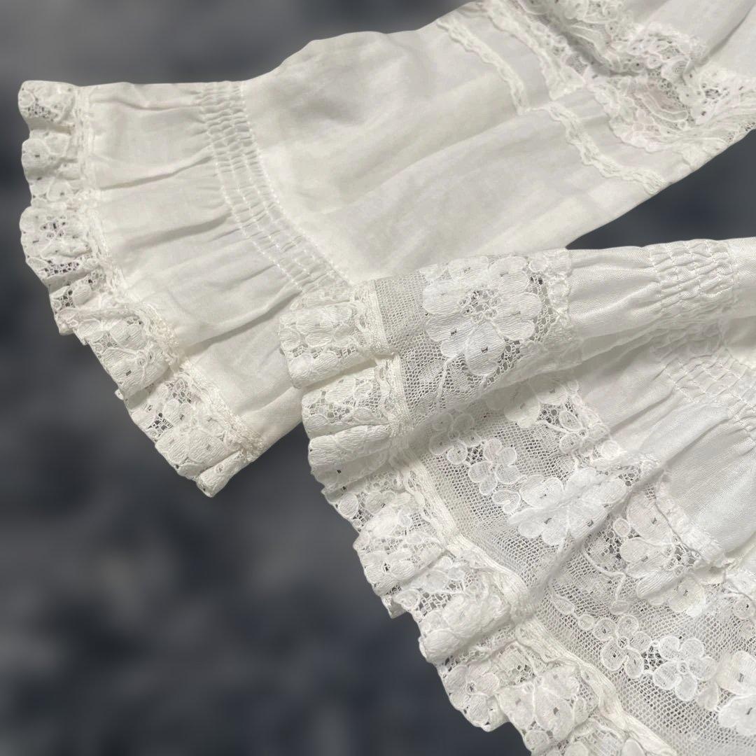 PINK HOUSE ピンクハウス　レース＆フリル　長袖コットンブラウス