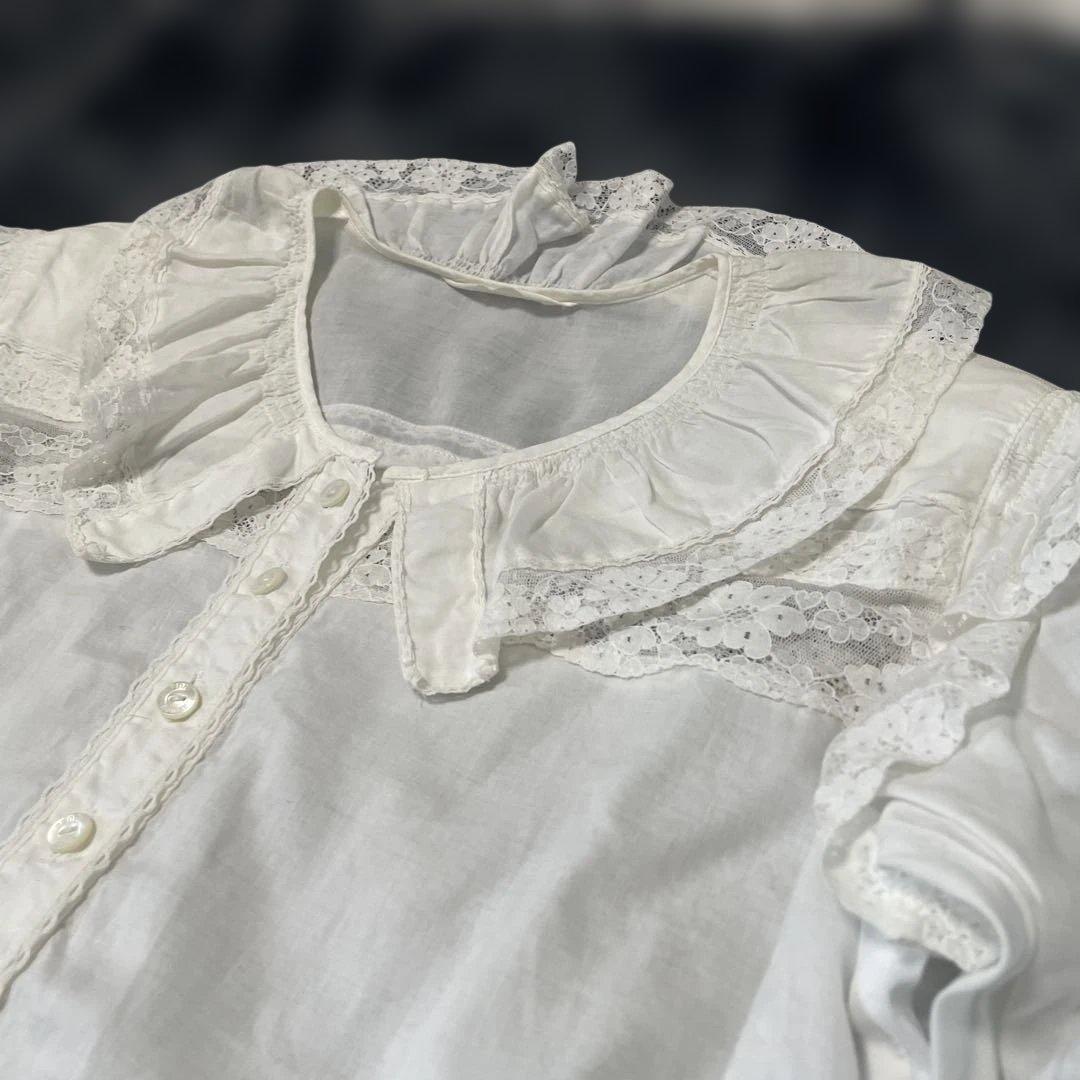 PINK HOUSE ピンクハウス　レース＆フリル　長袖コットンブラウス