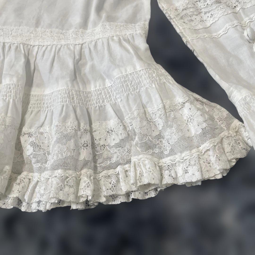 PINK HOUSE ピンクハウス　レース＆フリル　長袖コットンブラウス