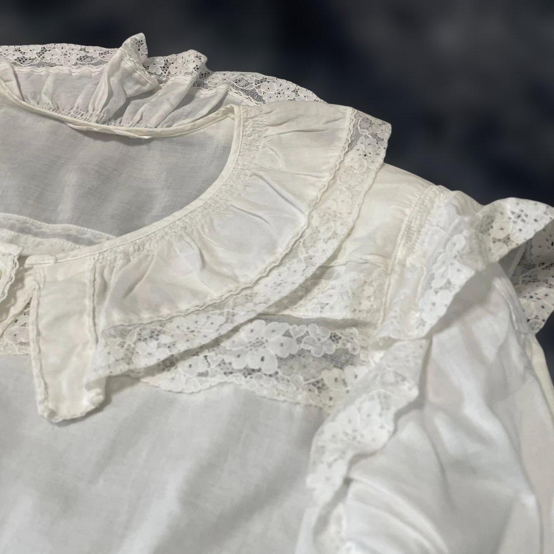 PINK HOUSE ピンクハウス　レース＆フリル　長袖コットンブラウス