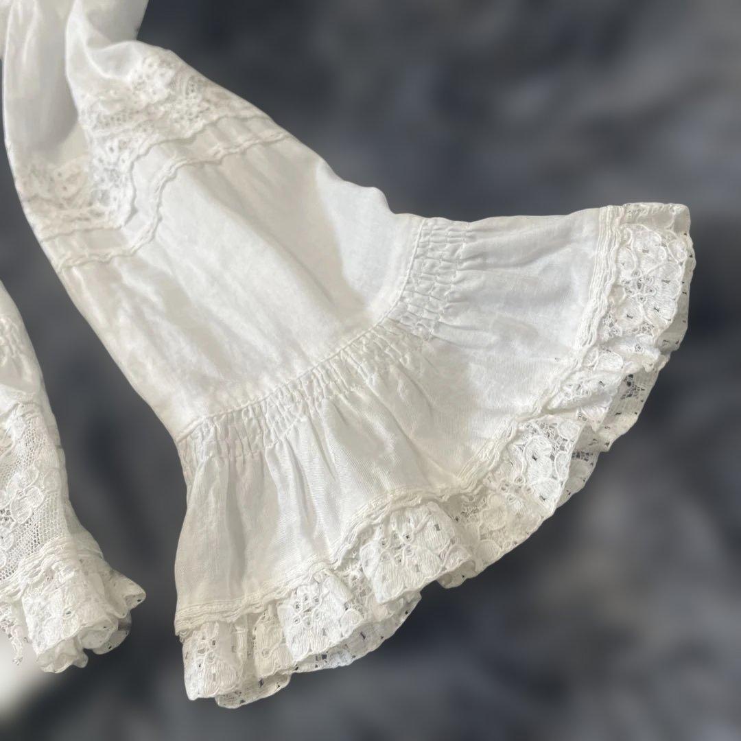 PINK HOUSE ピンクハウス　レース＆フリル　長袖コットンブラウス