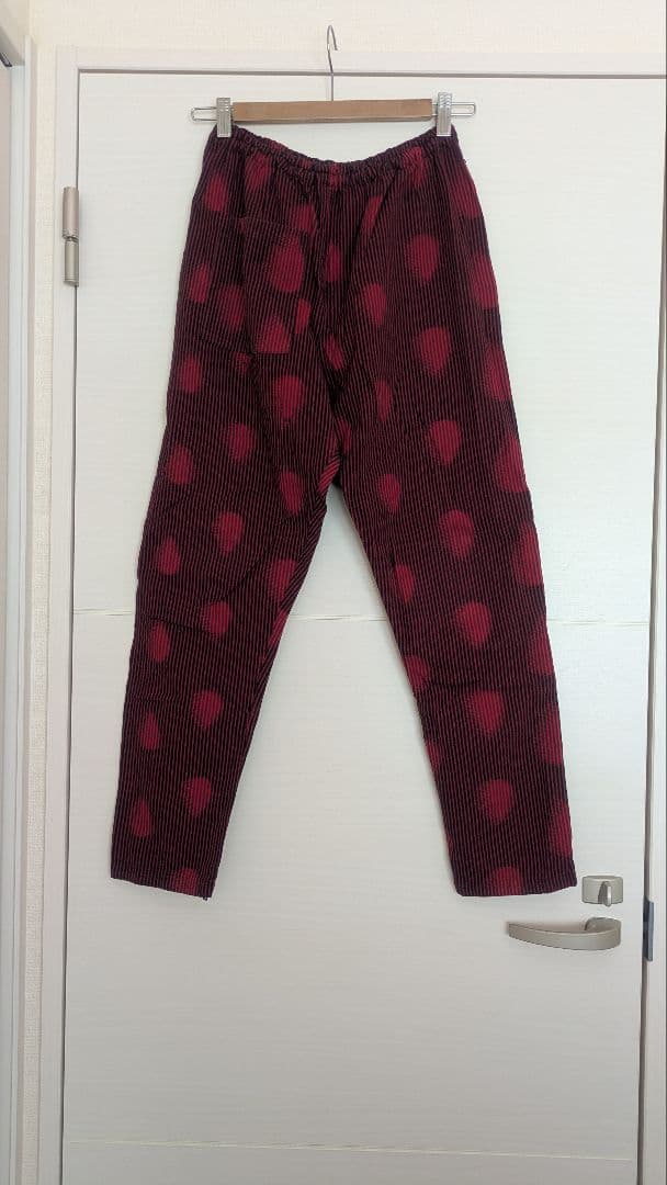 ぴーちゃん★うなぎの寝床もんぺ　MONPE ゆる絣柄シリーズ　赤ストライプ