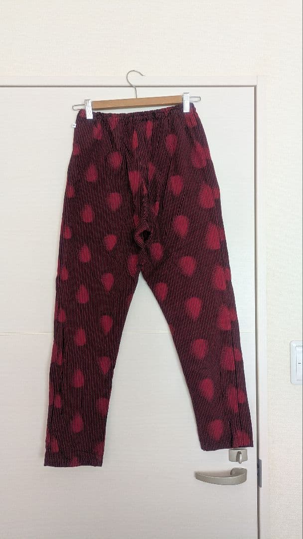 ぴーちゃん★うなぎの寝床もんぺ　MONPE ゆる絣柄シリーズ　赤ストライプ