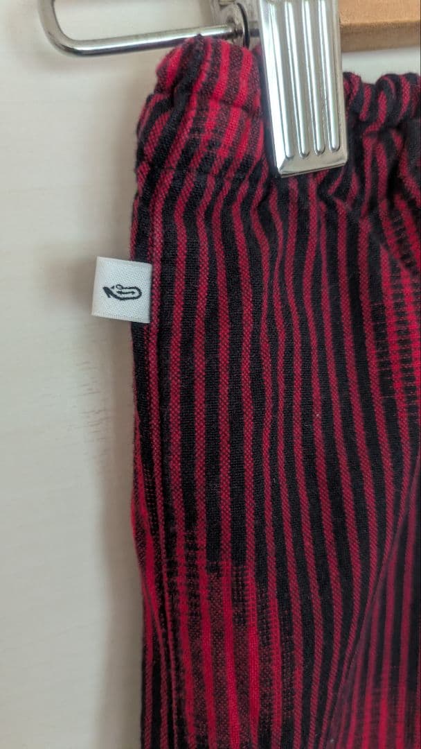 ぴーちゃん★うなぎの寝床もんぺ　MONPE ゆる絣柄シリーズ　赤ストライプ