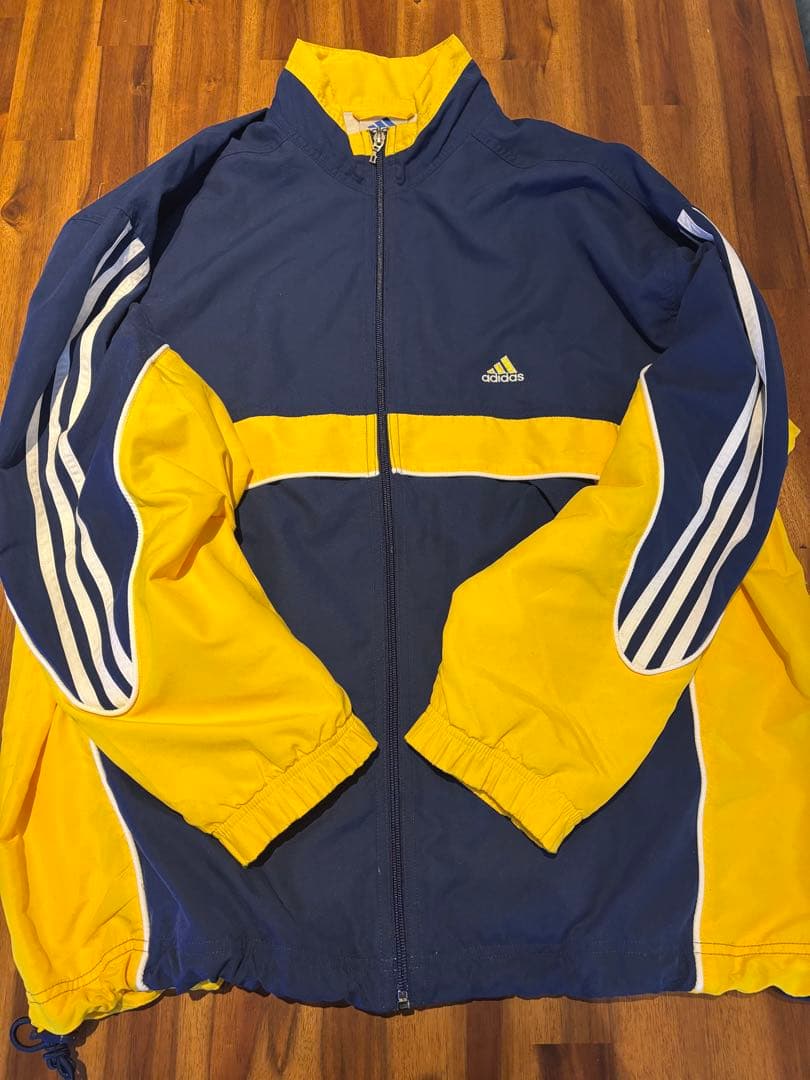 adidas ナイロンジャケット ネイビー イエロー 90s 古着