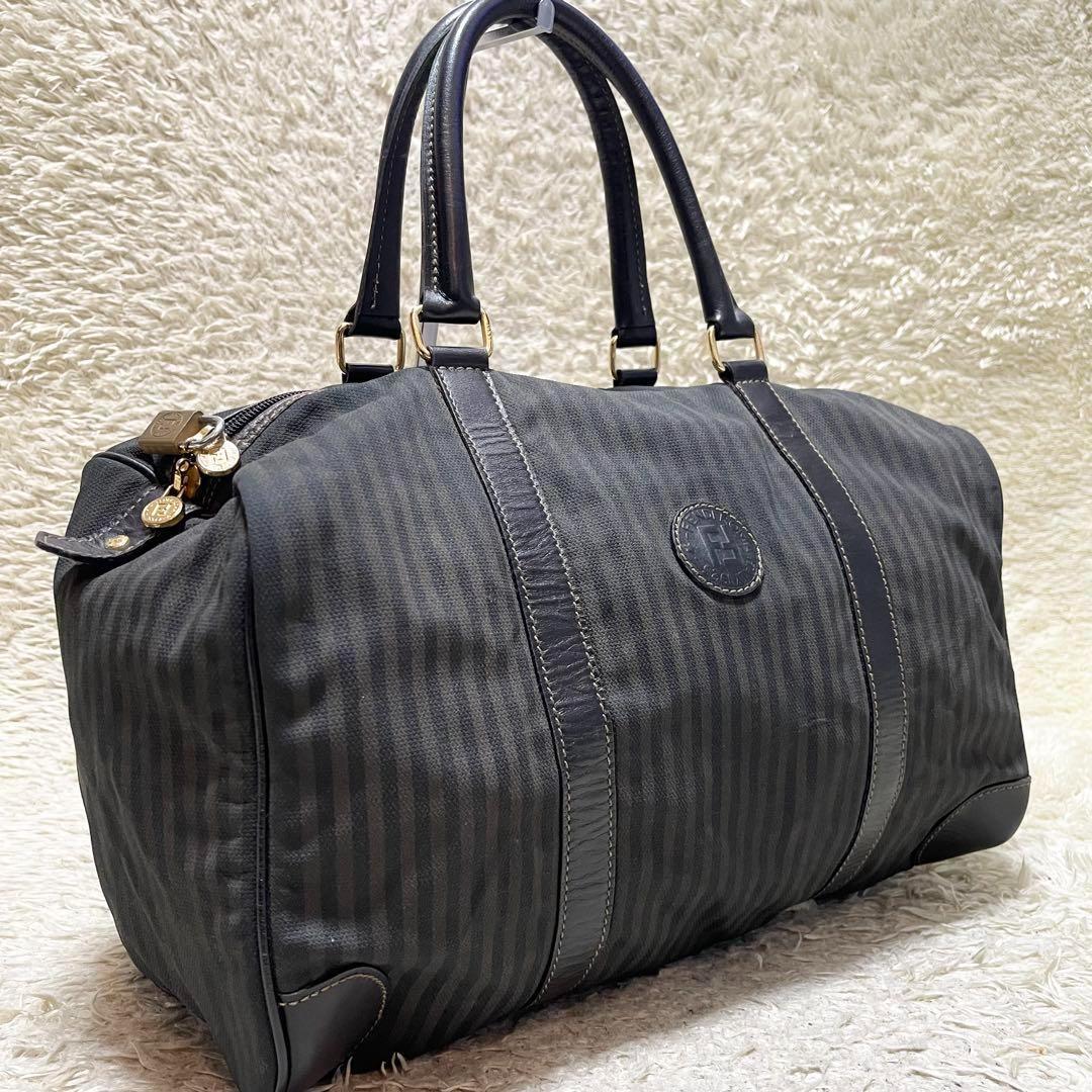 【美品】フェンディ　ボストンバッグ　大容量　A4可　レザー　ペカン柄　南京錠