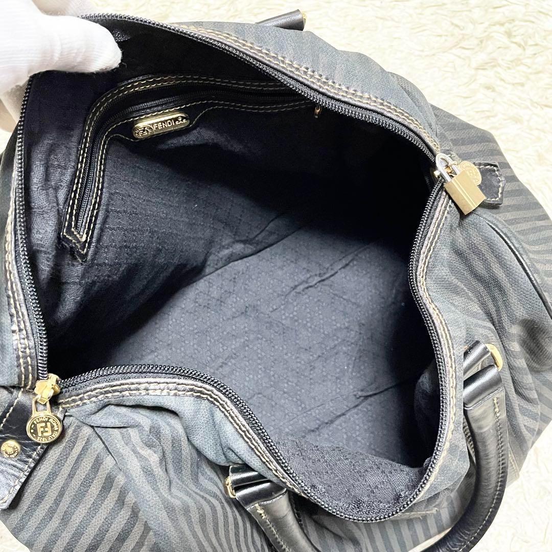 【美品】フェンディ　ボストンバッグ　大容量　A4可　レザー　ペカン柄　南京錠