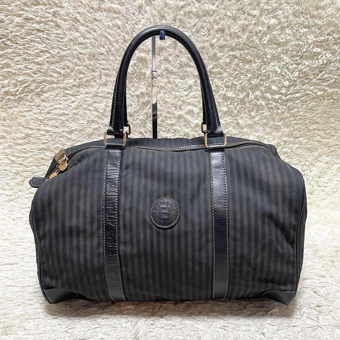 【美品】フェンディ　ボストンバッグ　大容量　A4可　レザー　ペカン柄　南京錠