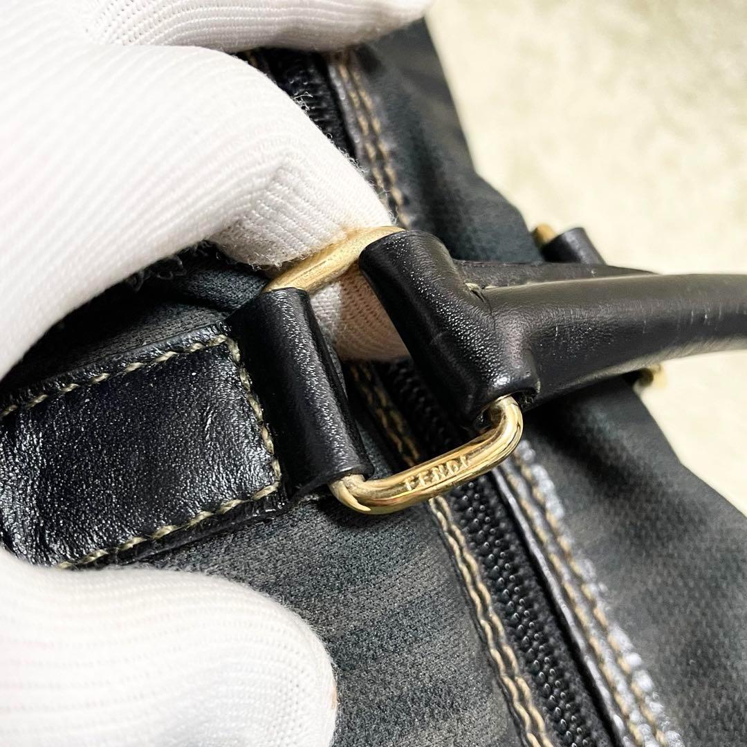 【美品】フェンディ　ボストンバッグ　大容量　A4可　レザー　ペカン柄　南京錠