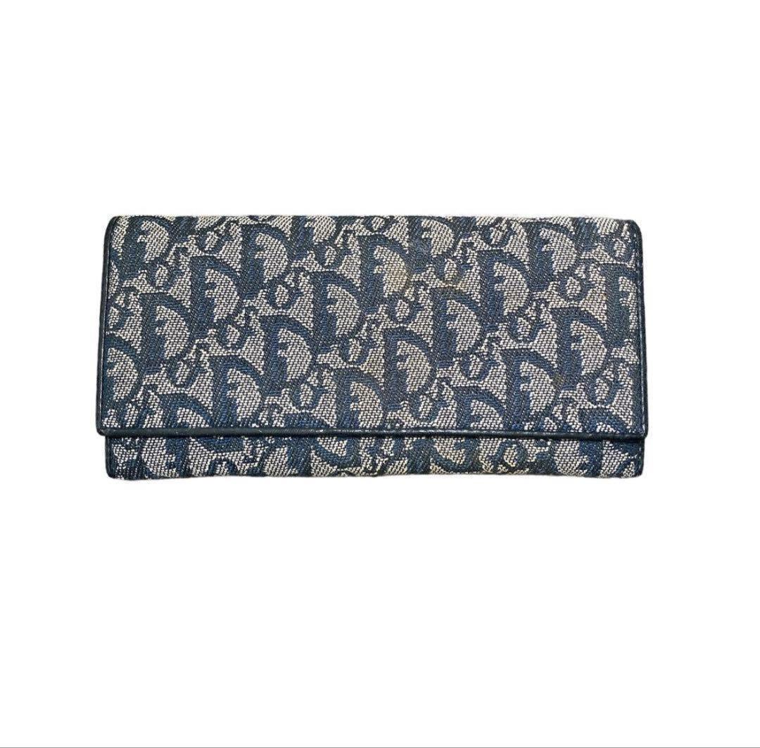 dior クリスチャンディオール　長財布　トロッター　ネイビー