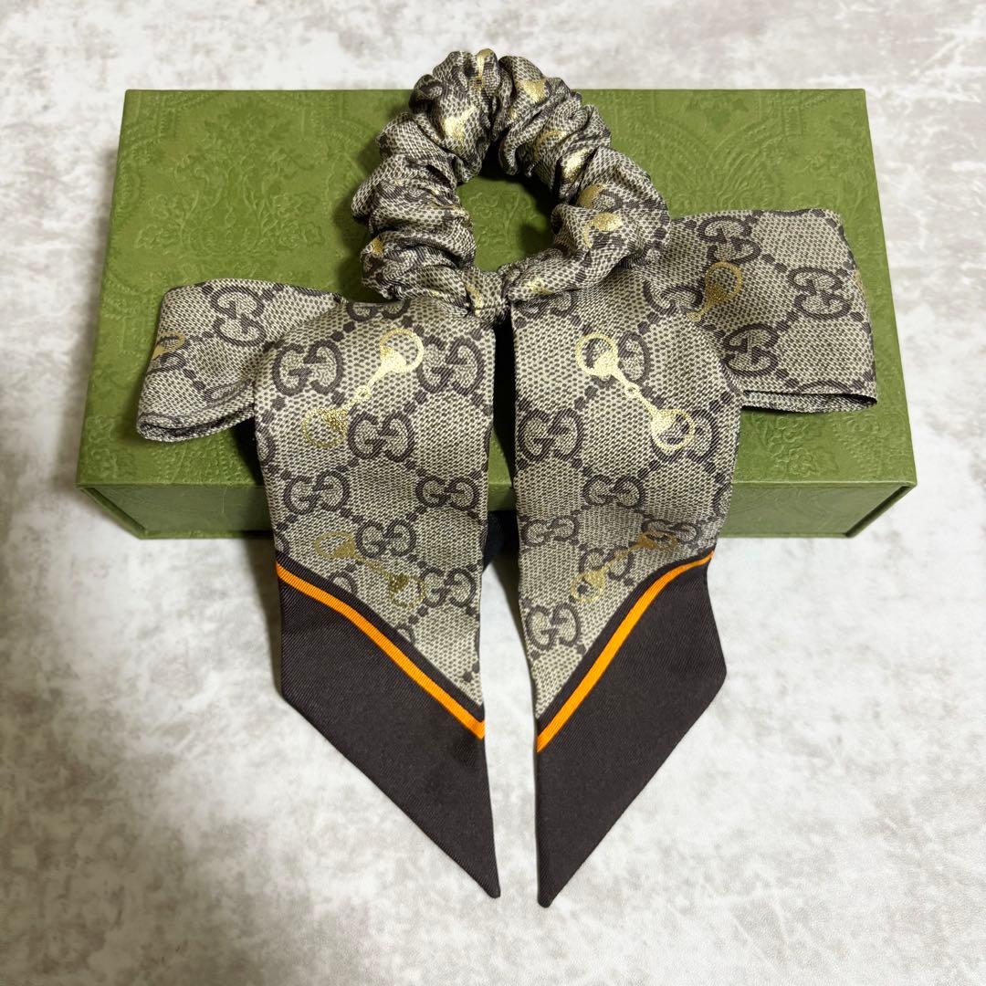 H194 GUCCI グッチ　シュシュ　セット　シルク　GG柄　箱・保存袋付き