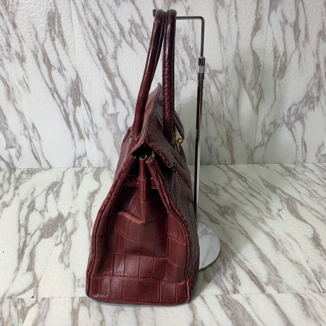 @*@様 ハンドバッグ クロコダイル調 ワインレッド×ゴールド パドロック トー