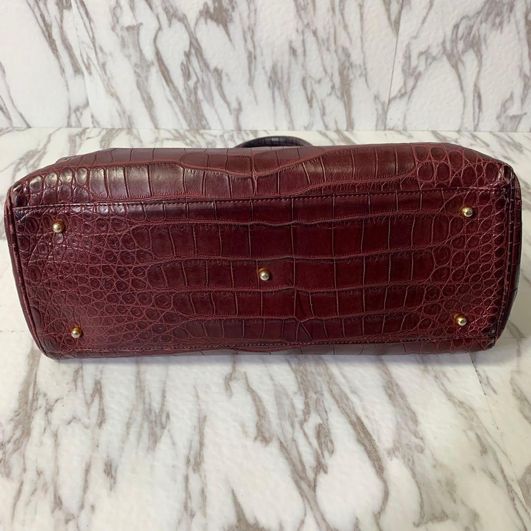@*@様 ハンドバッグ クロコダイル調 ワインレッド×ゴールド パドロック トー