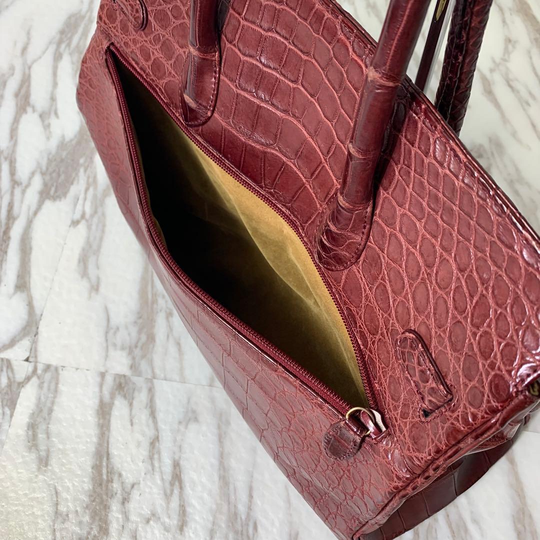 @*@様 ハンドバッグ クロコダイル調 ワインレッド×ゴールド パドロック トー