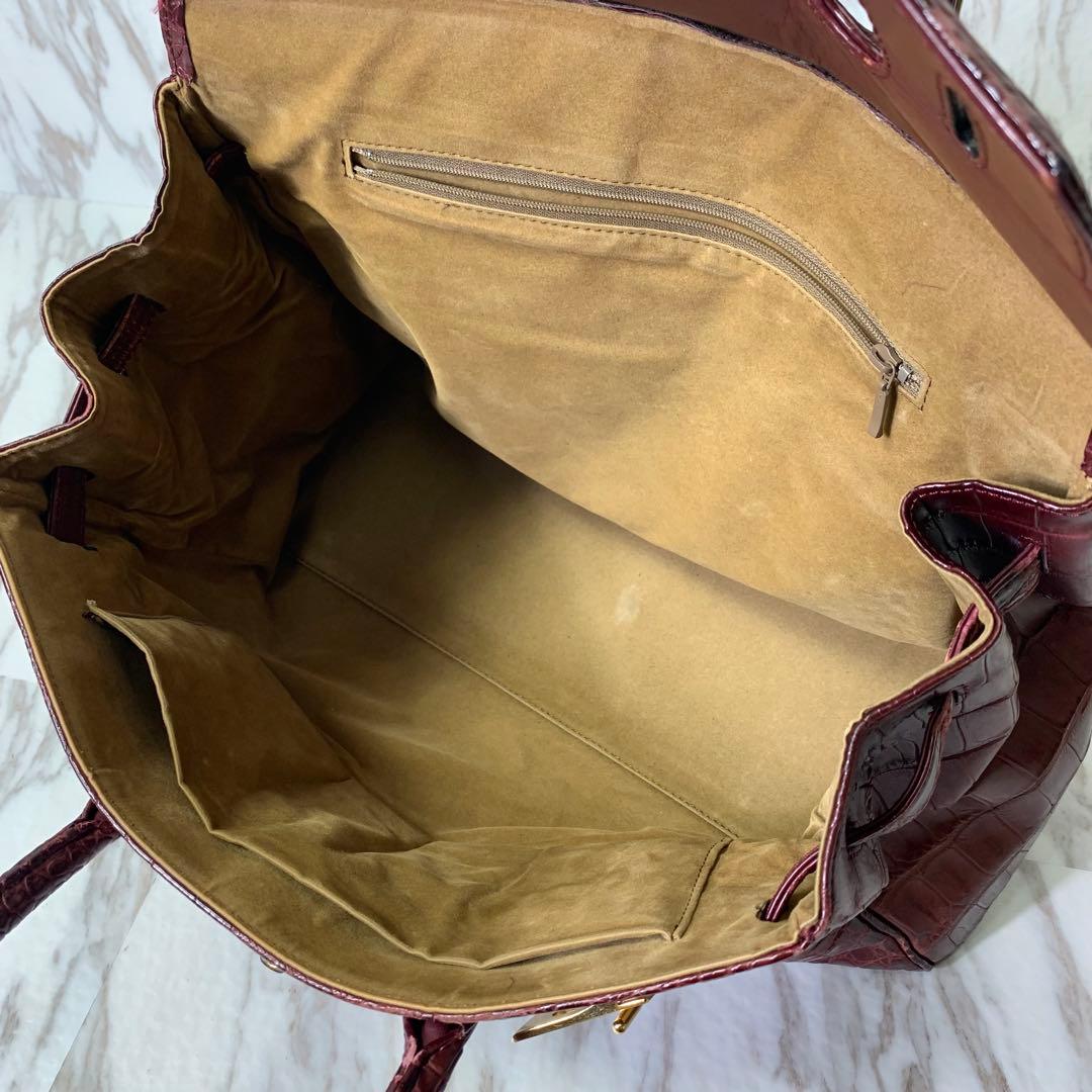 @*@様 ハンドバッグ クロコダイル調 ワインレッド×ゴールド パドロック トー